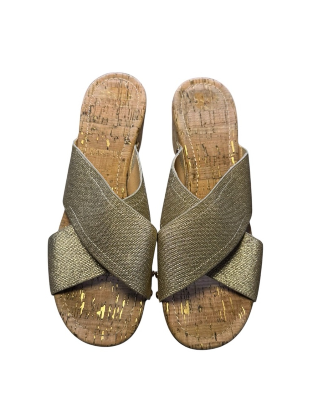 DONALD PLINER Metallic Gold Summera Cross-Band Cork Slide Sandals 9.5